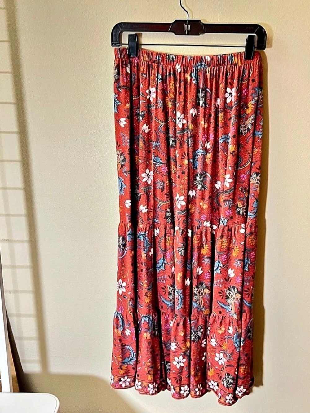 Floral Maxi Skirt in Red & Blue Like New